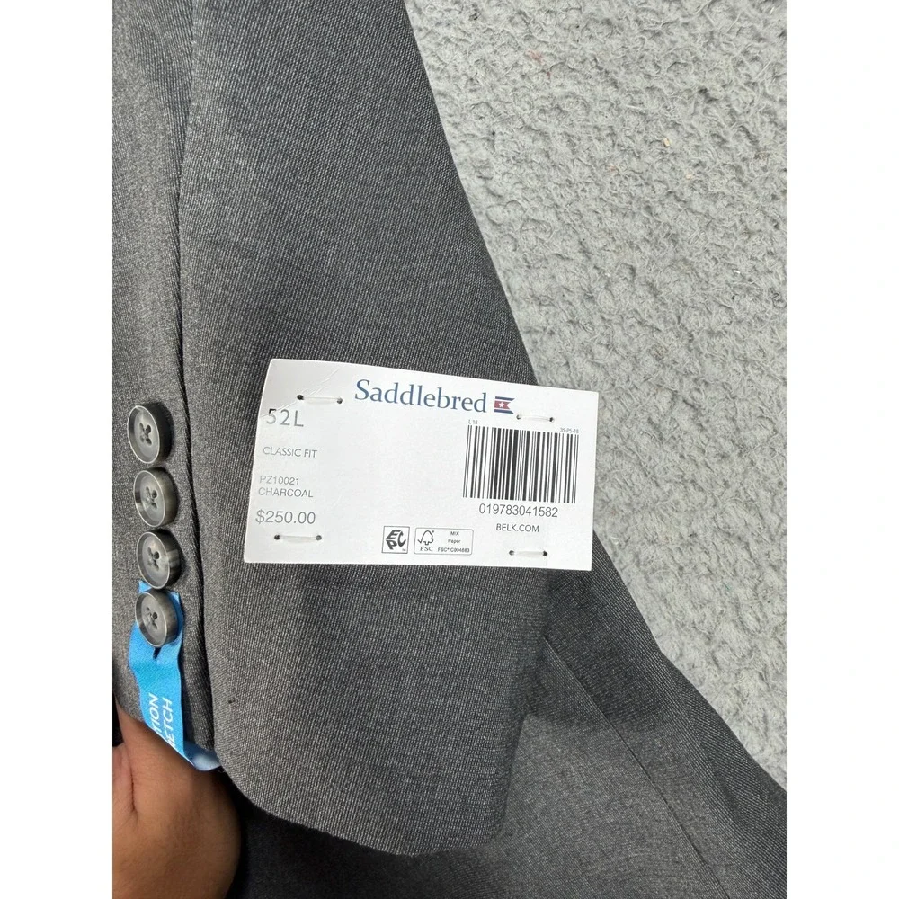 Saddlebred Blazer Mens 52L Gray Motion Stretch 2 Button Jacket Dual Vent NWT